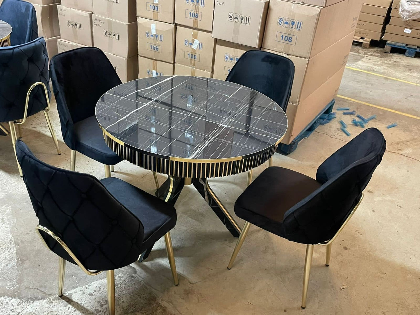 Wooden Round Dining Table with 4 Chairs Set