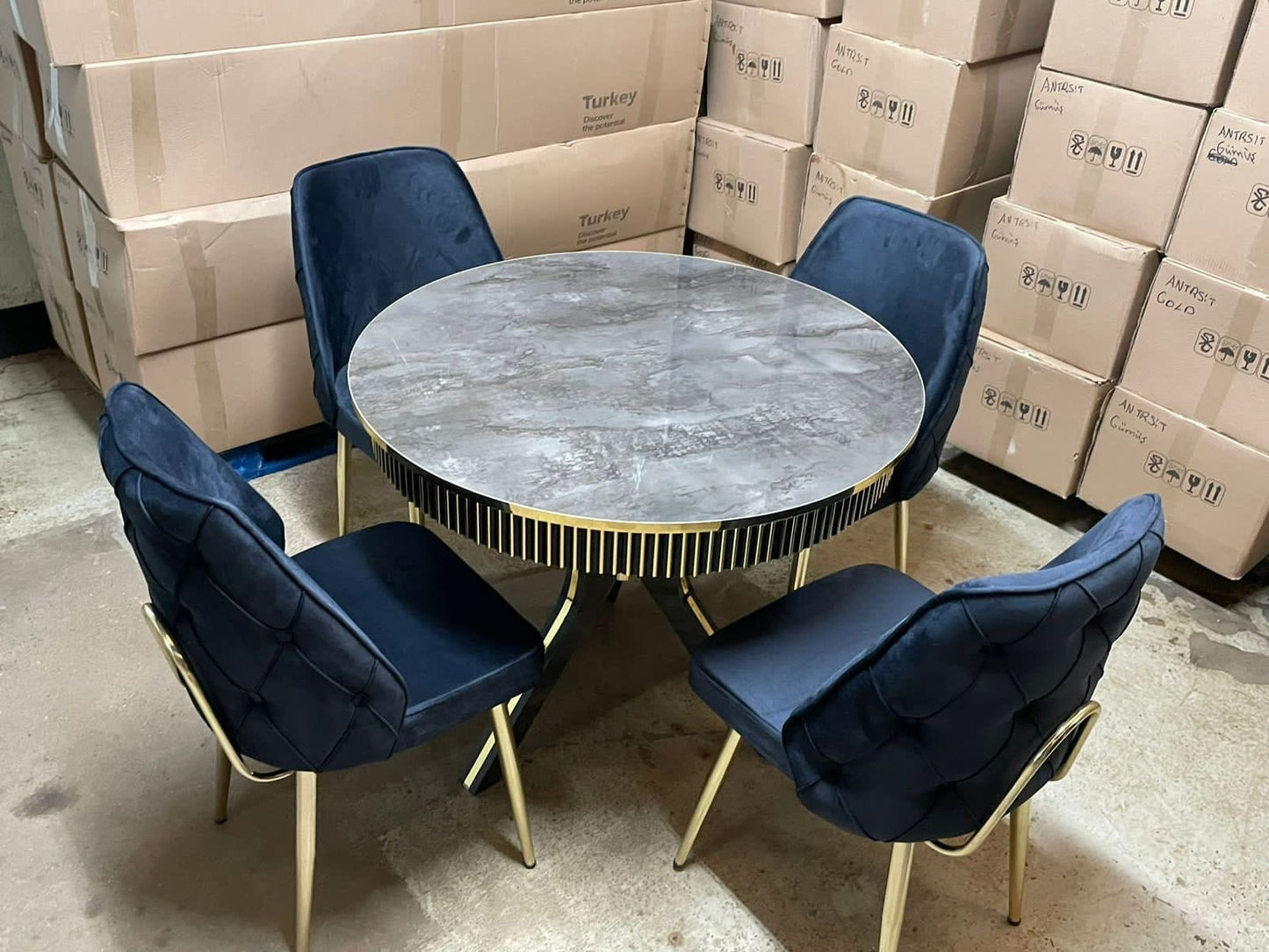 Wooden Round Dining Table with 4 Chairs Set