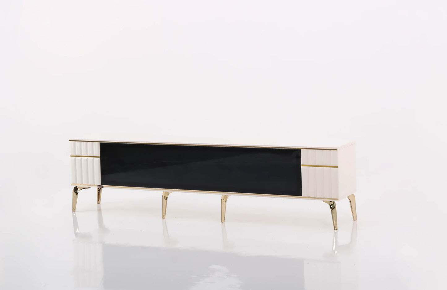 Ates Electric Fireplace TV Stand (White & Gold)
