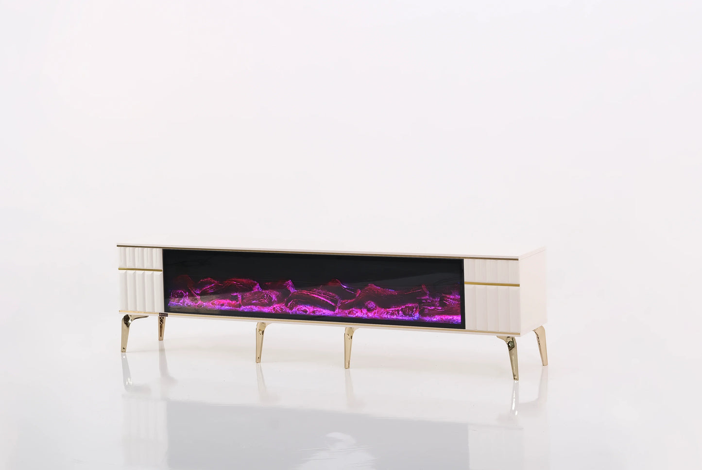 Ates Electric Fireplace TV Stand (White & Gold)
