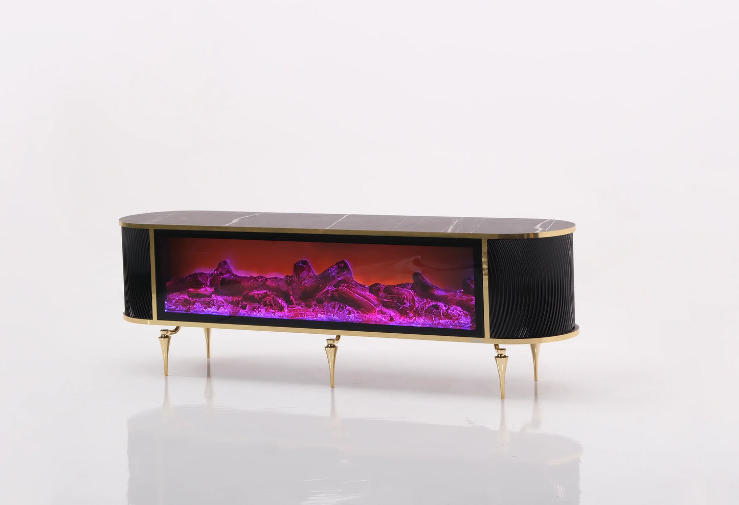 Tuna Electric Fireplace TV Stand (Black & Gold)