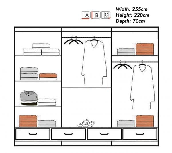 FLORENCE 255CM GLOSSY WARDROBE