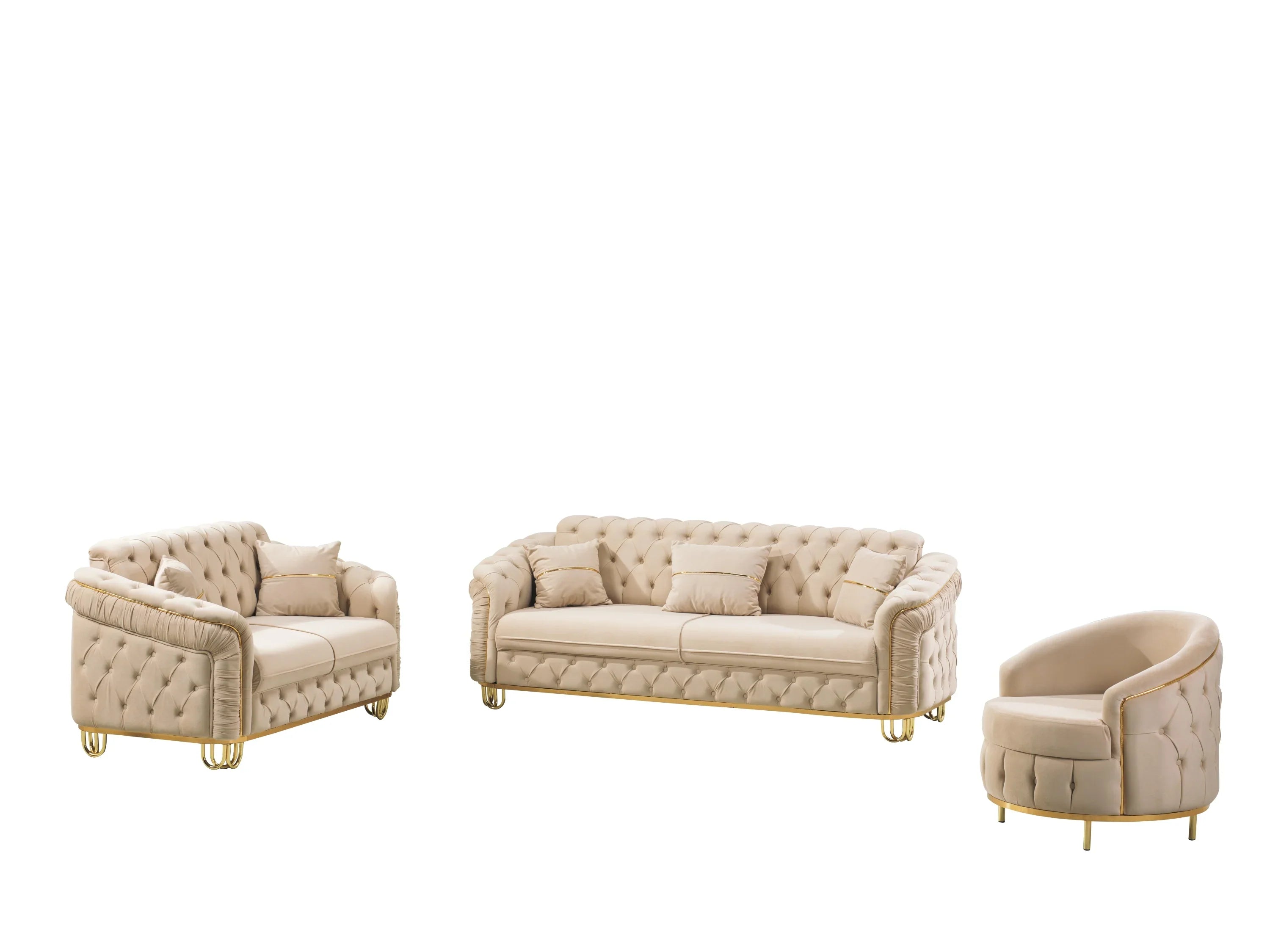 ALMERA Beige Velvet with Gold Detailing