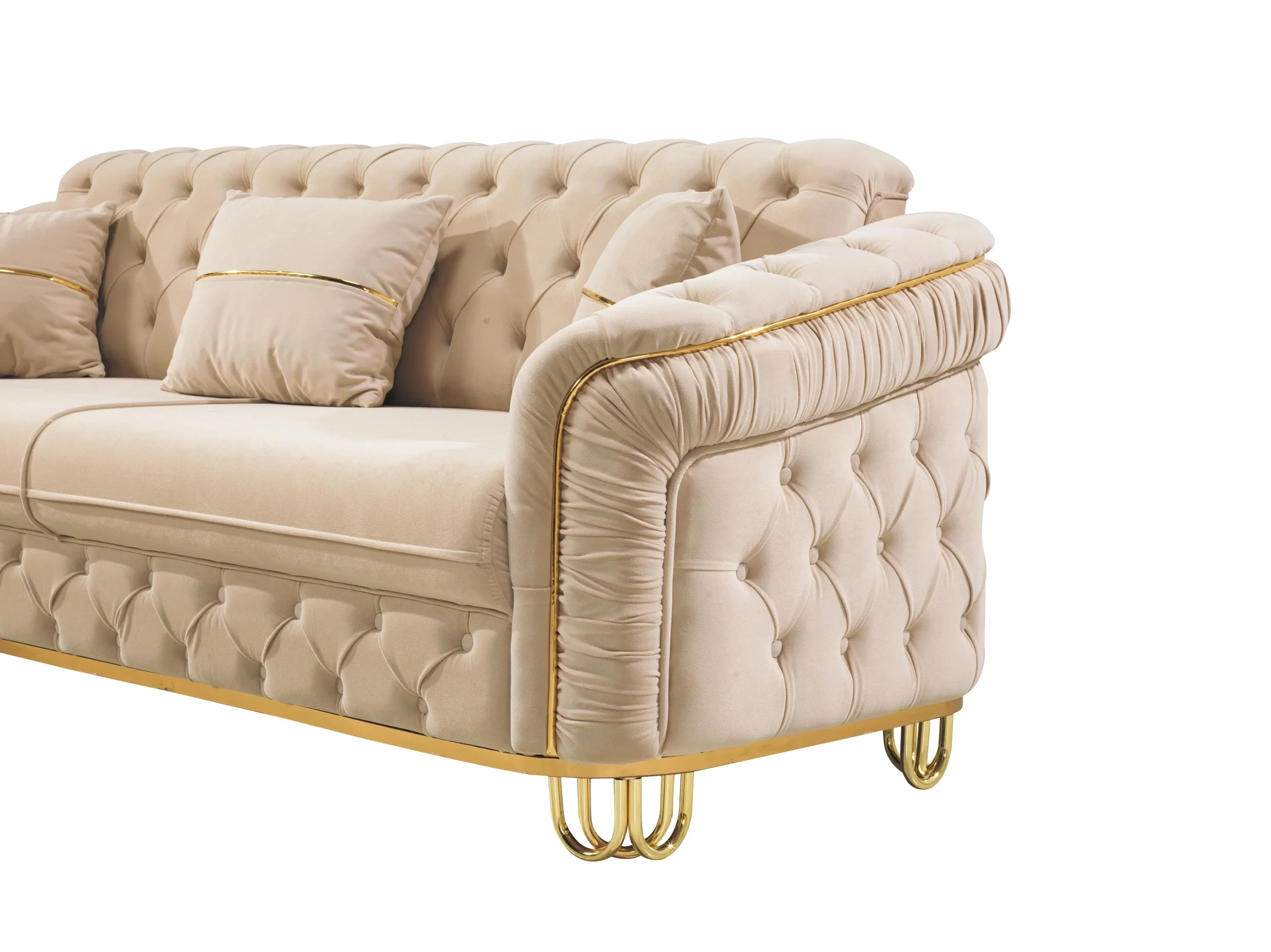 ALMERA Beige Velvet with Gold Detailing
