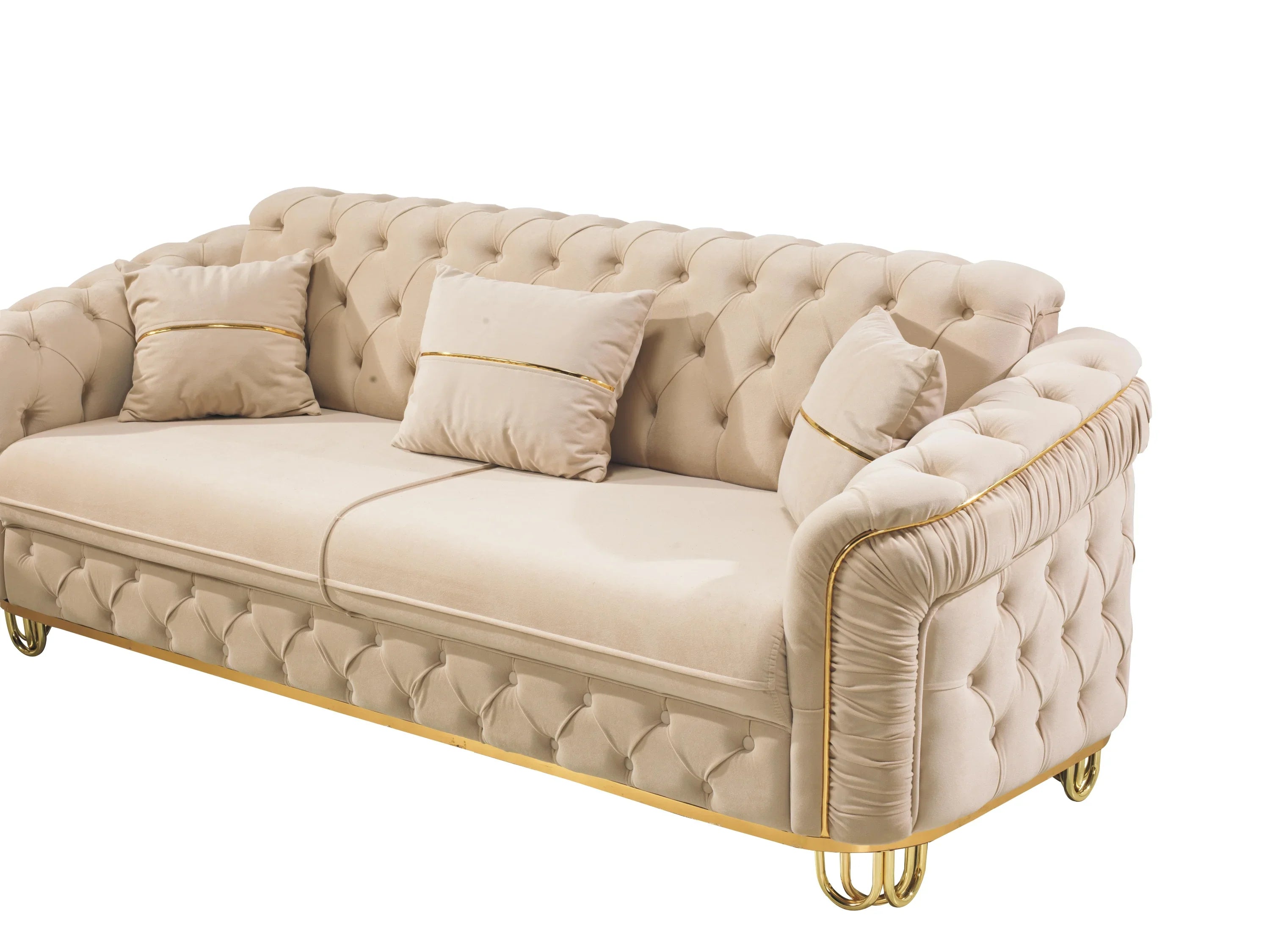ALMERA Beige Velvet with Gold Detailing
