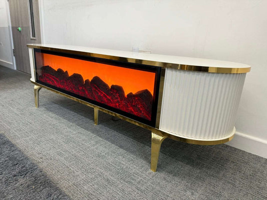 Tuna Electric Fireplace TV Stand (White & Gold)