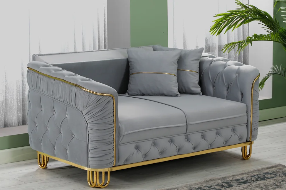 ALMERA Grey Velvet with Gold Detailing