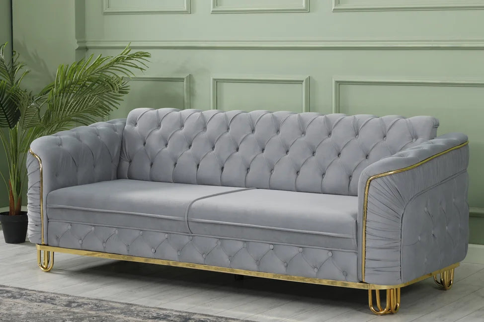 ALMERA Grey Velvet with Gold Detailing