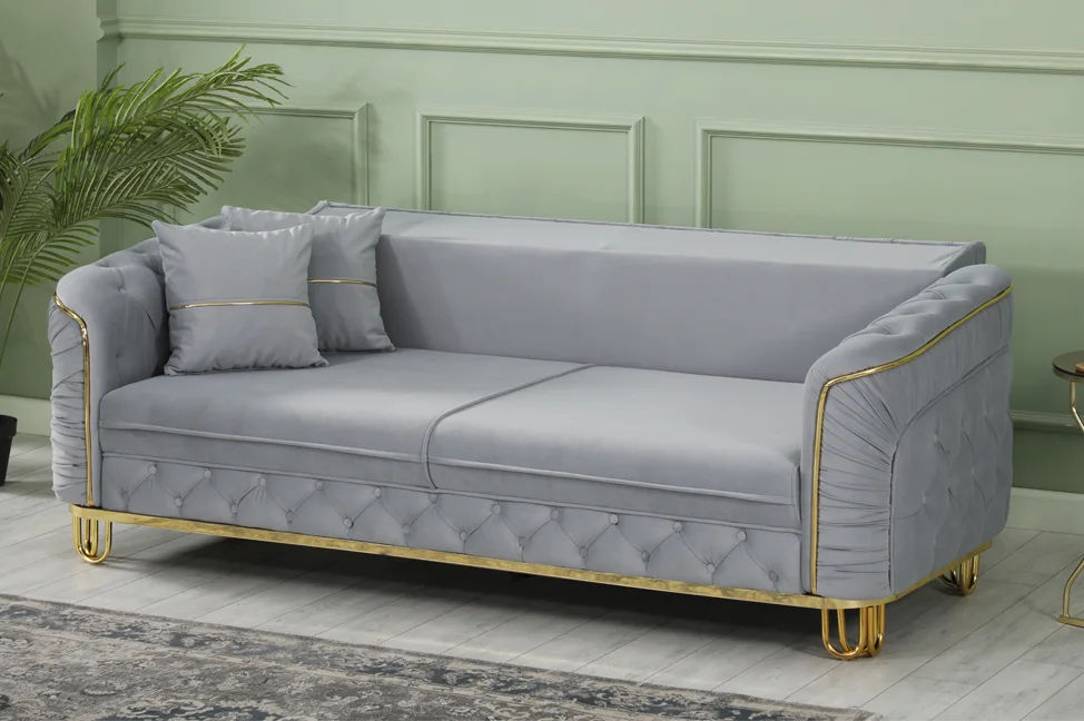ALMERA Grey Velvet with Gold Detailing