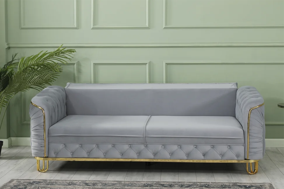 ALMERA Grey Velvet with Gold Detailing