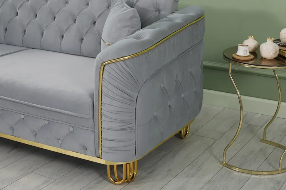 ALMERA Grey Velvet with Gold Detailing