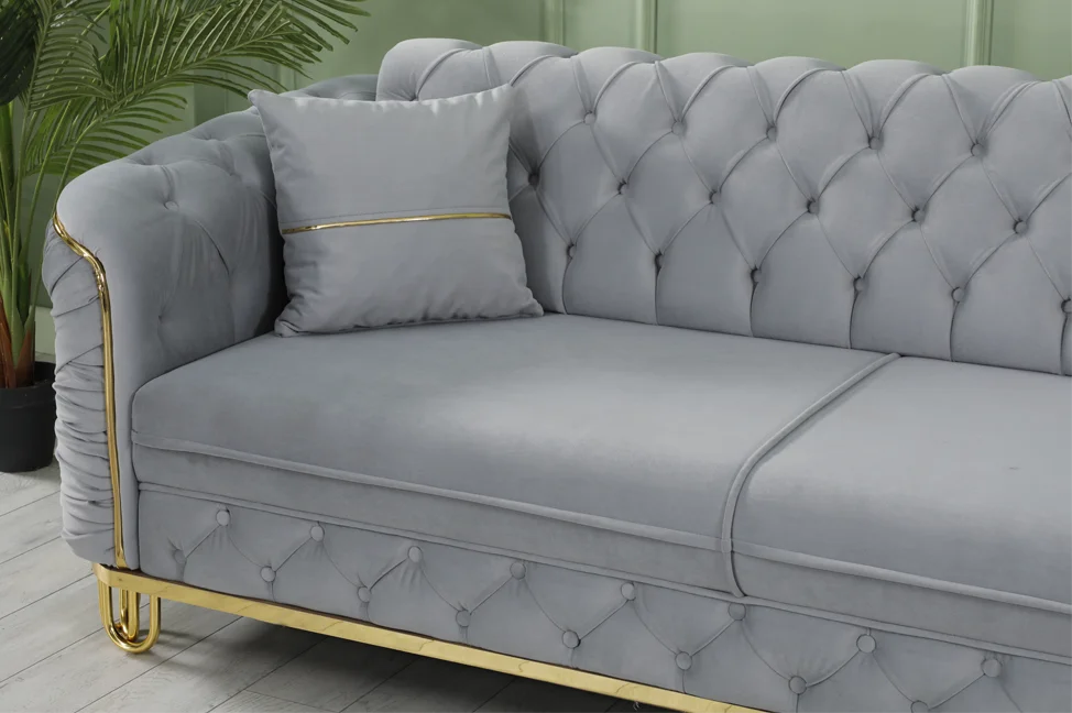 ALMERA Grey Velvet with Gold Detailing