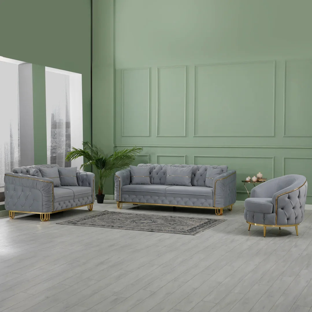 ALMERA Grey Velvet with Gold Detailing