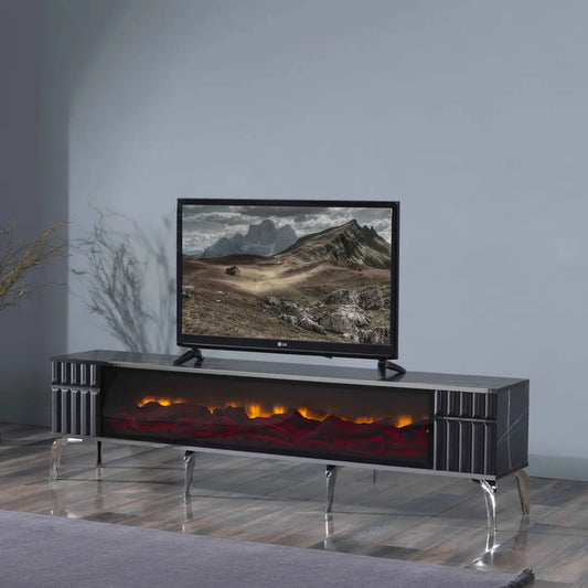 Electric Fireplace TV Stand (Black & Silver)