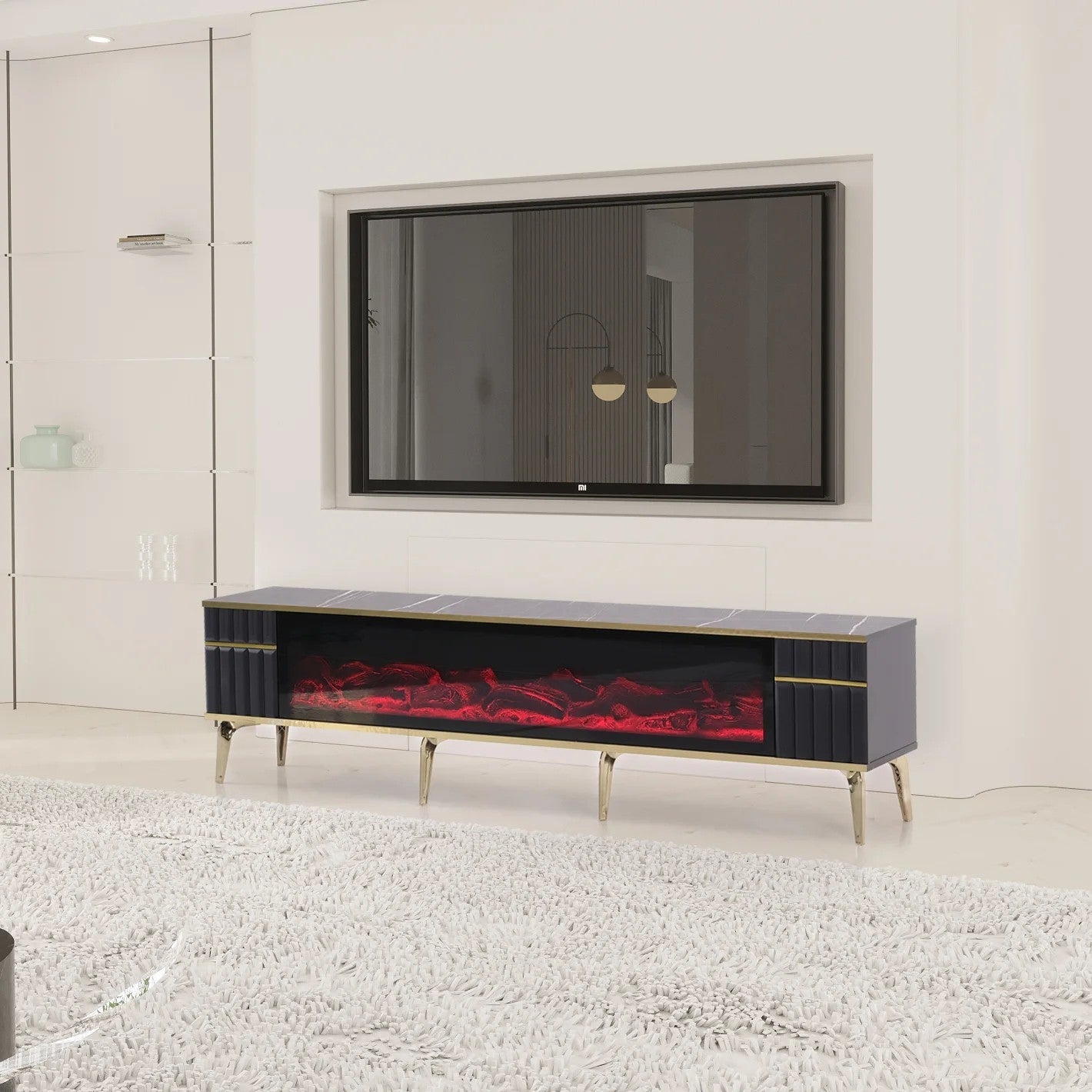 Ates Electric Fireplace TV (Black & Gold)