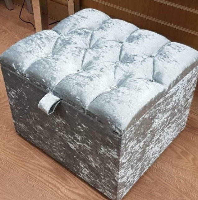 Crushed Velvet Small Ottoman - Chesterfield Dresser Stool Storage Box Pay with Clearpay