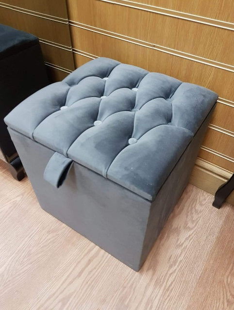 Crushed Velvet Small Ottoman - Chesterfield Dresser Stool Storage Box