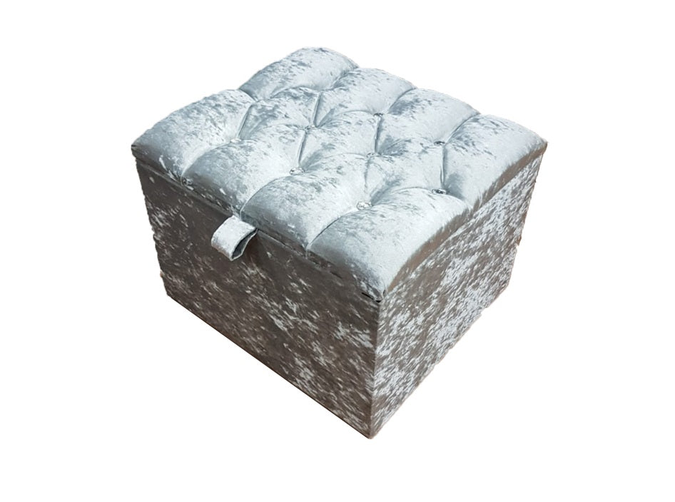 Crushed Velvet Small Ottoman - Chesterfield Dresser Stool Storage Box Pay with Clearpay
