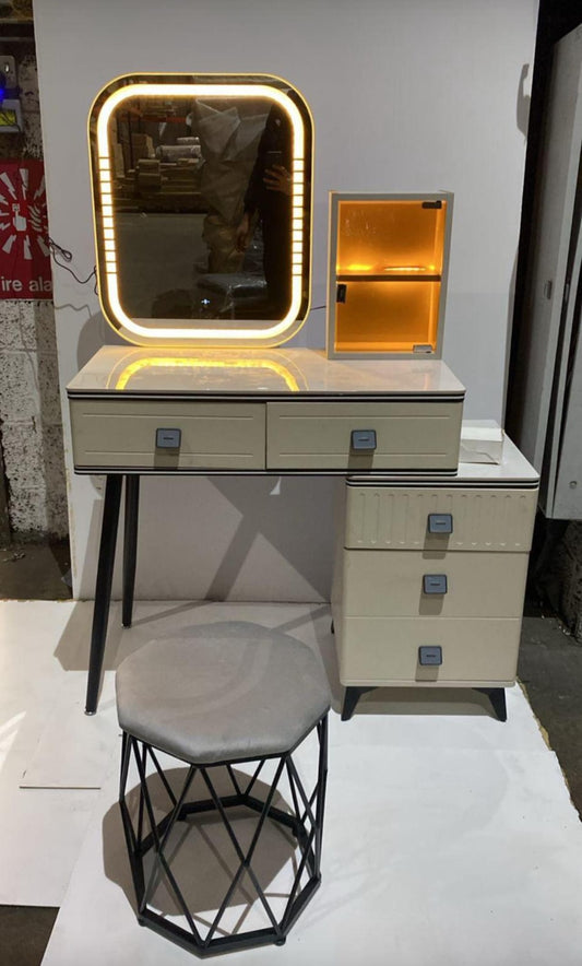 Lourdes Dressing Table with LED Mirror &amp; Stool Set