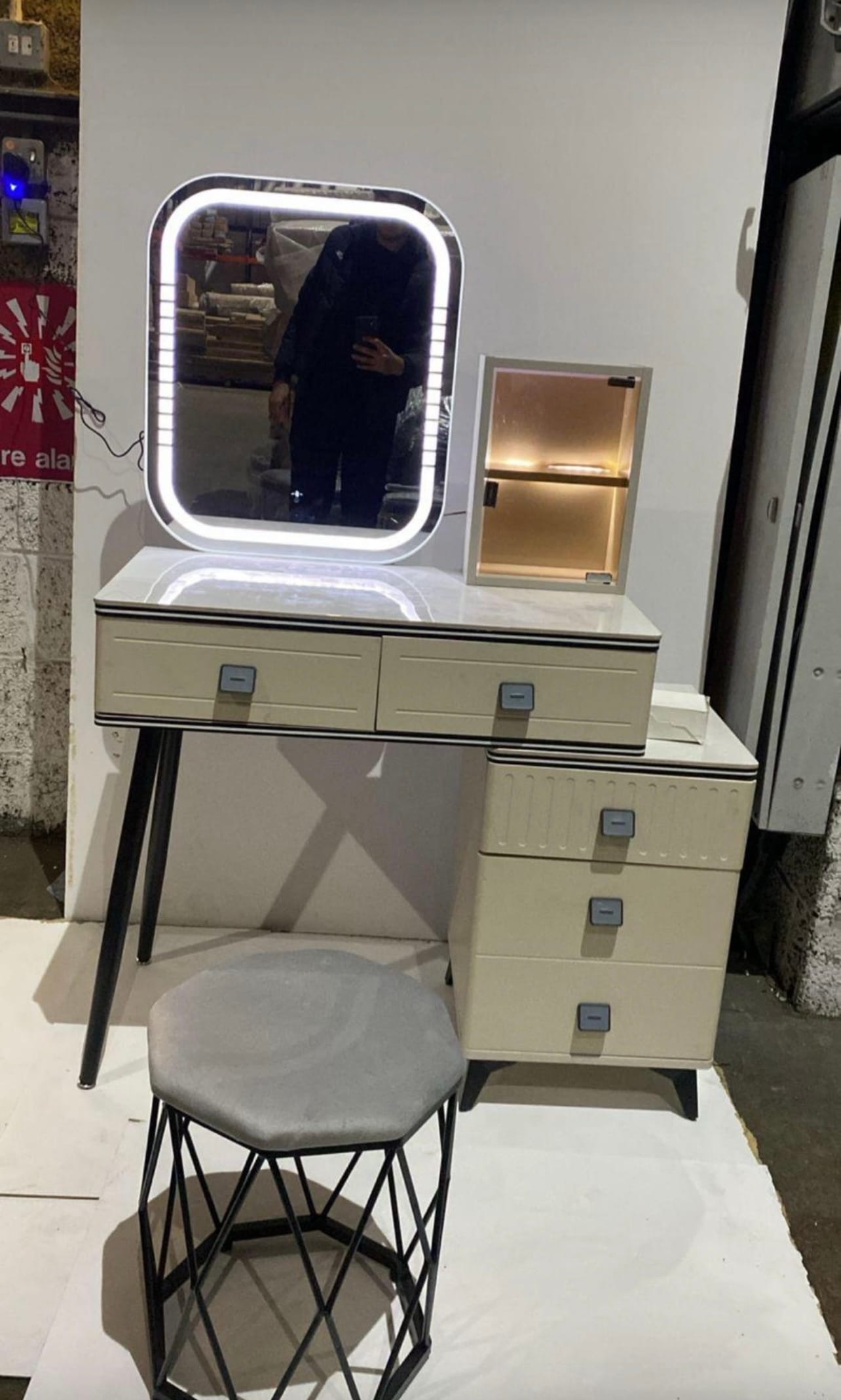 Lourdes Dressing Table with LED Mirror &amp; Stool Set
