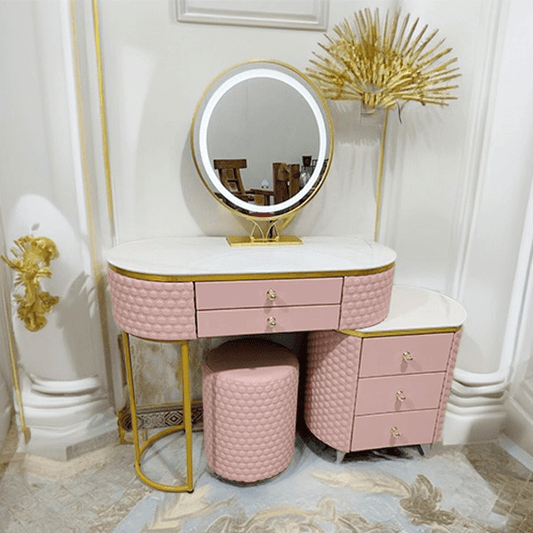 Modern Pink LED Dressing Table with Stool – Matt Finish