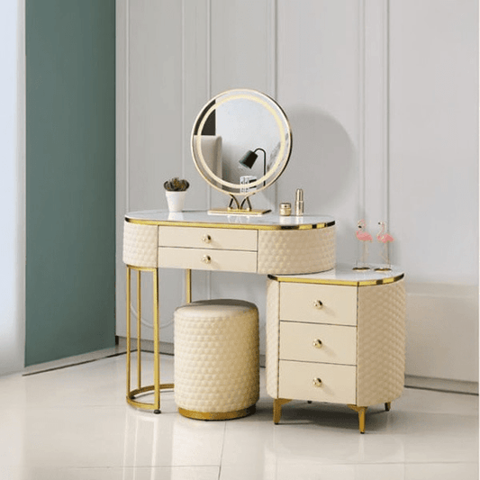 Modern Pink LED Dressing Table with Stool – Matt Finish