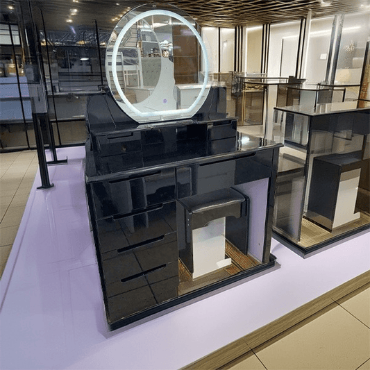 High Gloss Dressing Table with LED Circular Mirror &amp; Stool