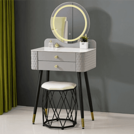 Compact Grey Matt Dressing Table with LED Mirror &amp; Stool