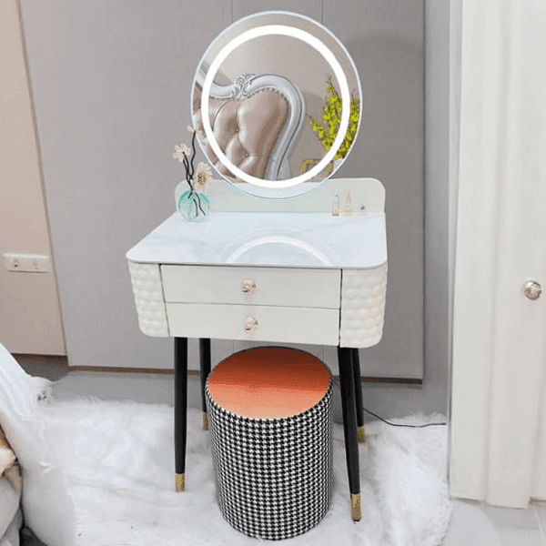 Compact Grey Matt Dressing Table with LED Mirror &amp; Stool