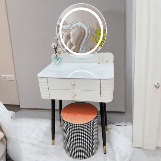 Compact Grey Matt Dressing Table with LED Mirror &amp; Stool