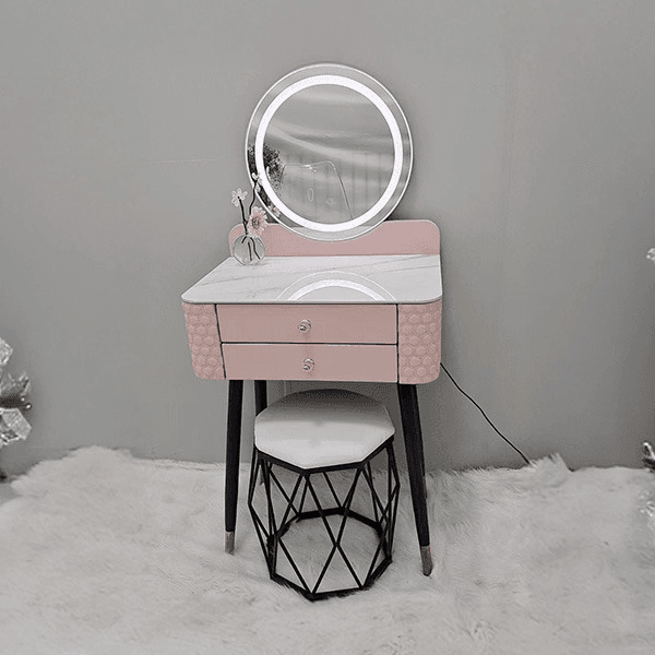 Compact Grey Matt Dressing Table with LED Mirror &amp; Stool