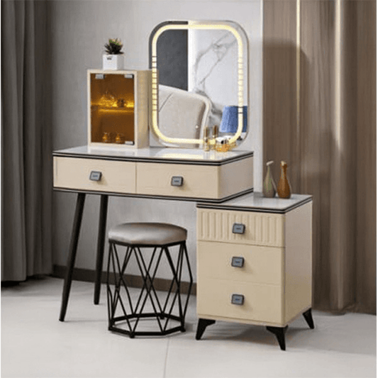 Lourdes Dressing Table with LED Mirror &amp; Stool Set