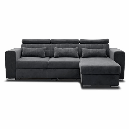 Luca Corner Sofa Bed with Storage in Grey & Blue - Modern Design, Adjustable Headrest, Universal