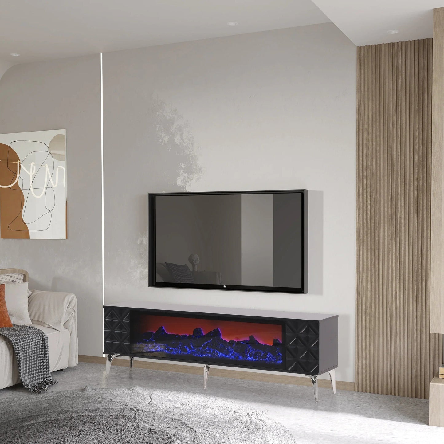 Madrid Electric Fireplace TV Stand (Black & Silver)