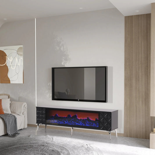 Madrid Electric Fireplace TV Stand (Black & Silver)