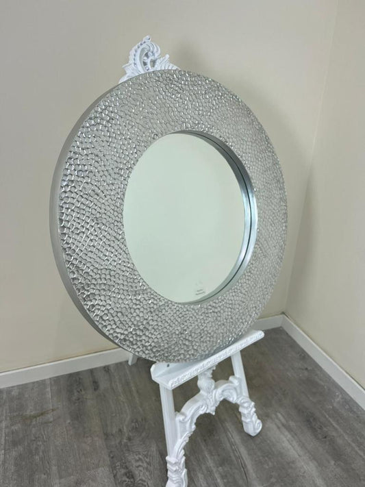 ORNATE ROUND RUSTIC MIRROR SILVER