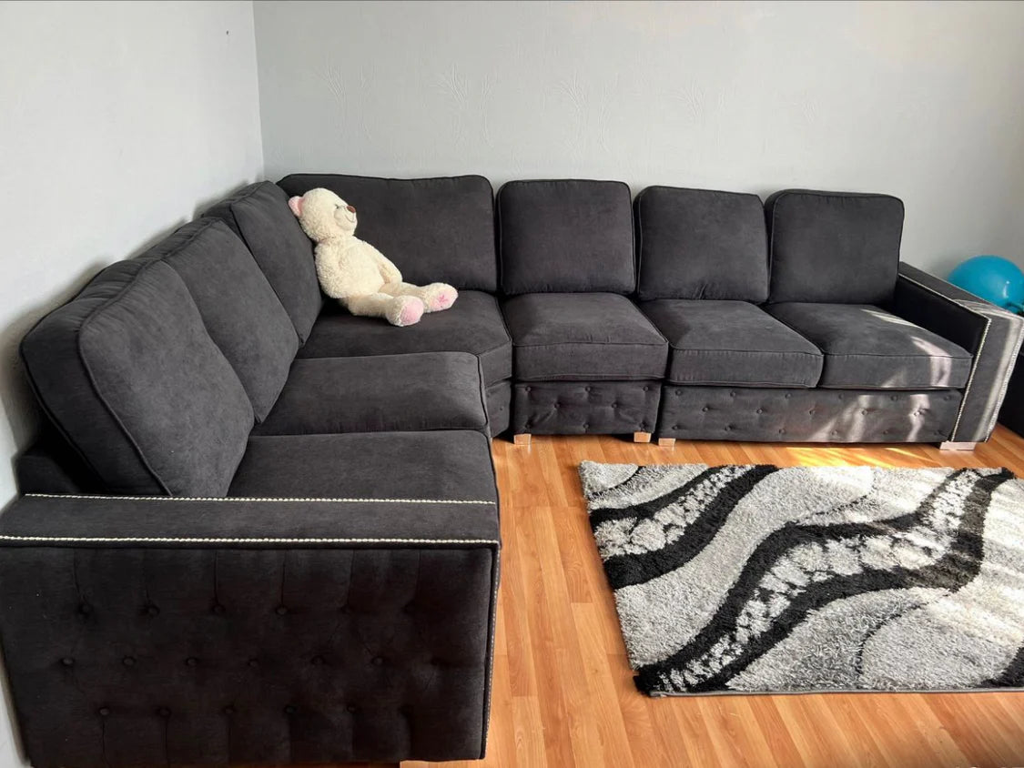 Olivia Luxury Large Sofa 6 Seater Universal Corner Black