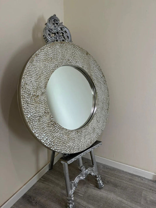 Ornate Round Rustic Mirror champagne