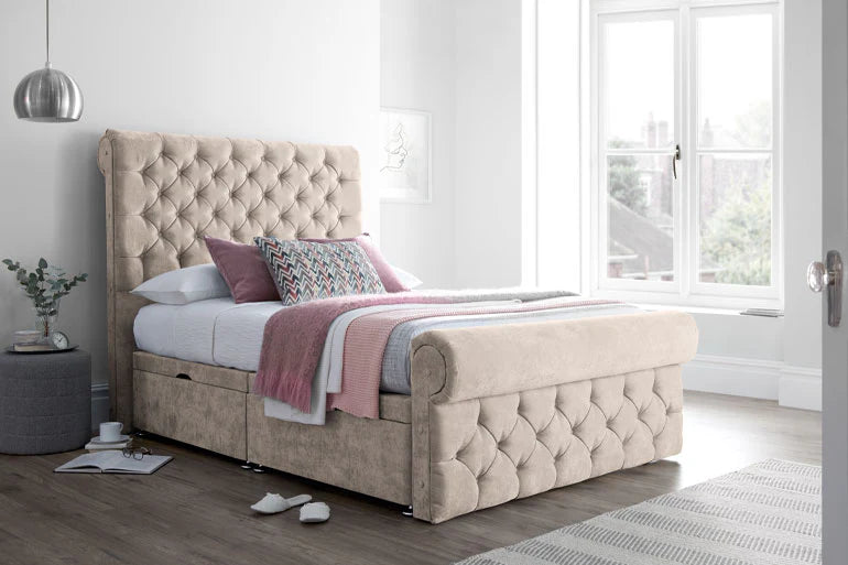 SLEIGH BED, SINGLE/DOUBLE/KING/SUPERKING
