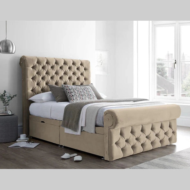 SLEIGH BED, SINGLE/DOUBLE/KING/SUPERKING