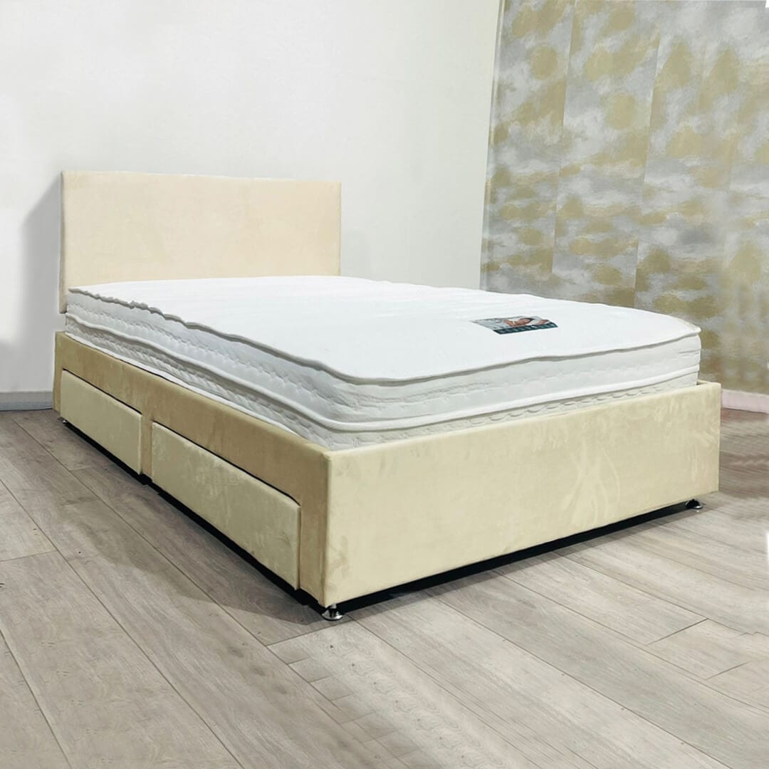 King Size Platform Slatted Bed Base with Optional Mattress, Headboard and Storage