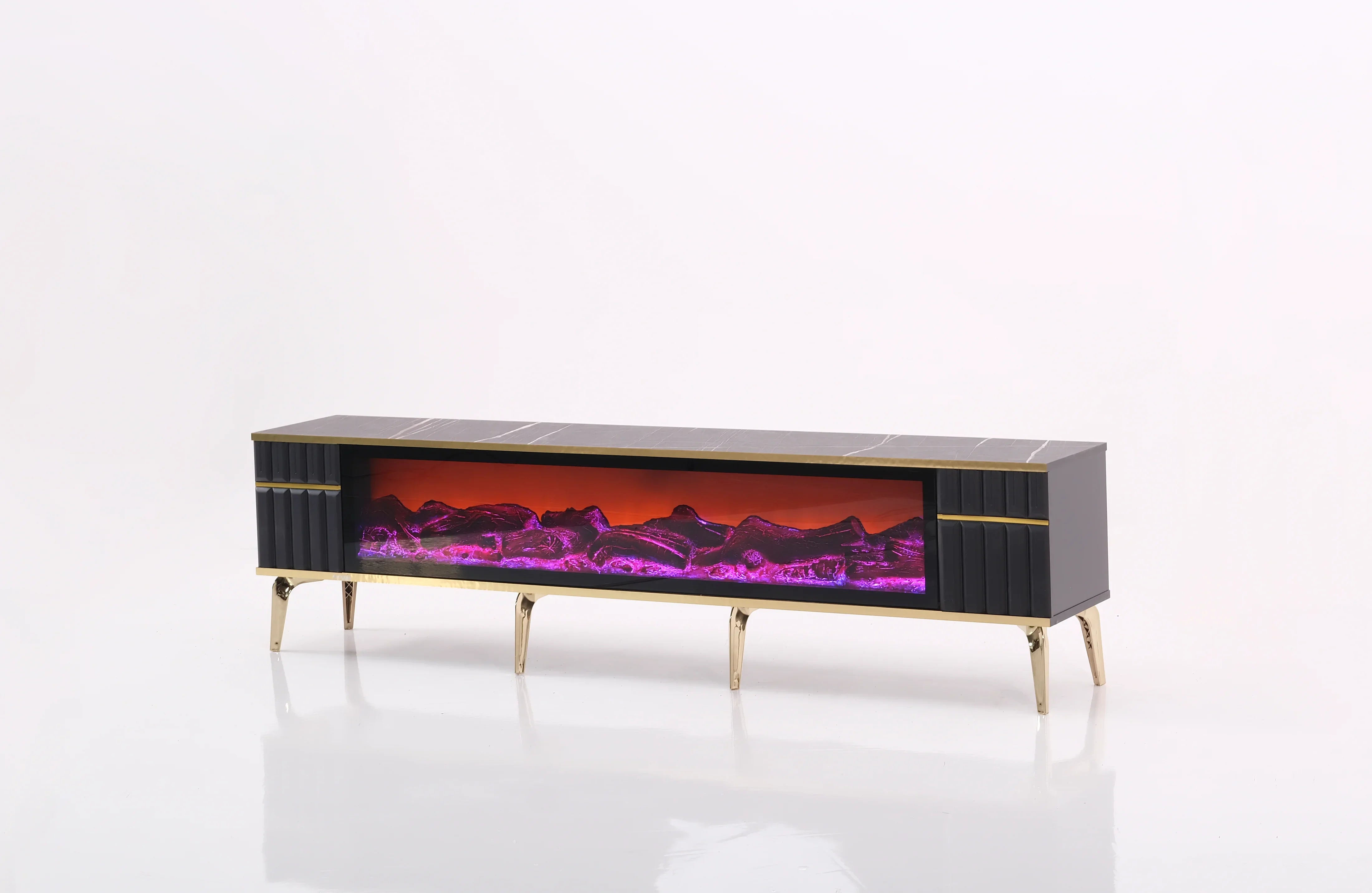 Ates Electric Fireplace TV (Black & Gold)