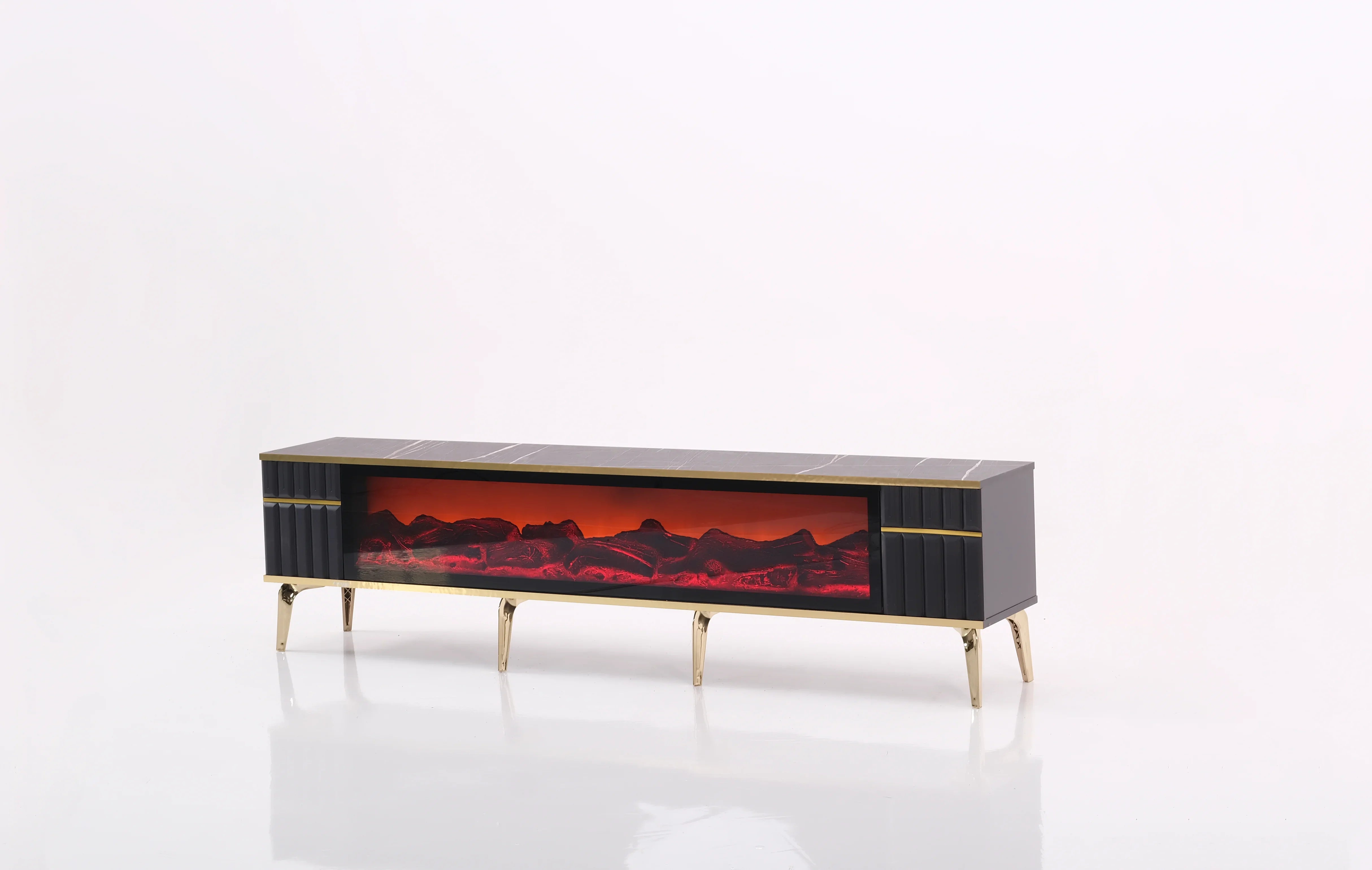 Ates Electric Fireplace TV (Black & Gold)