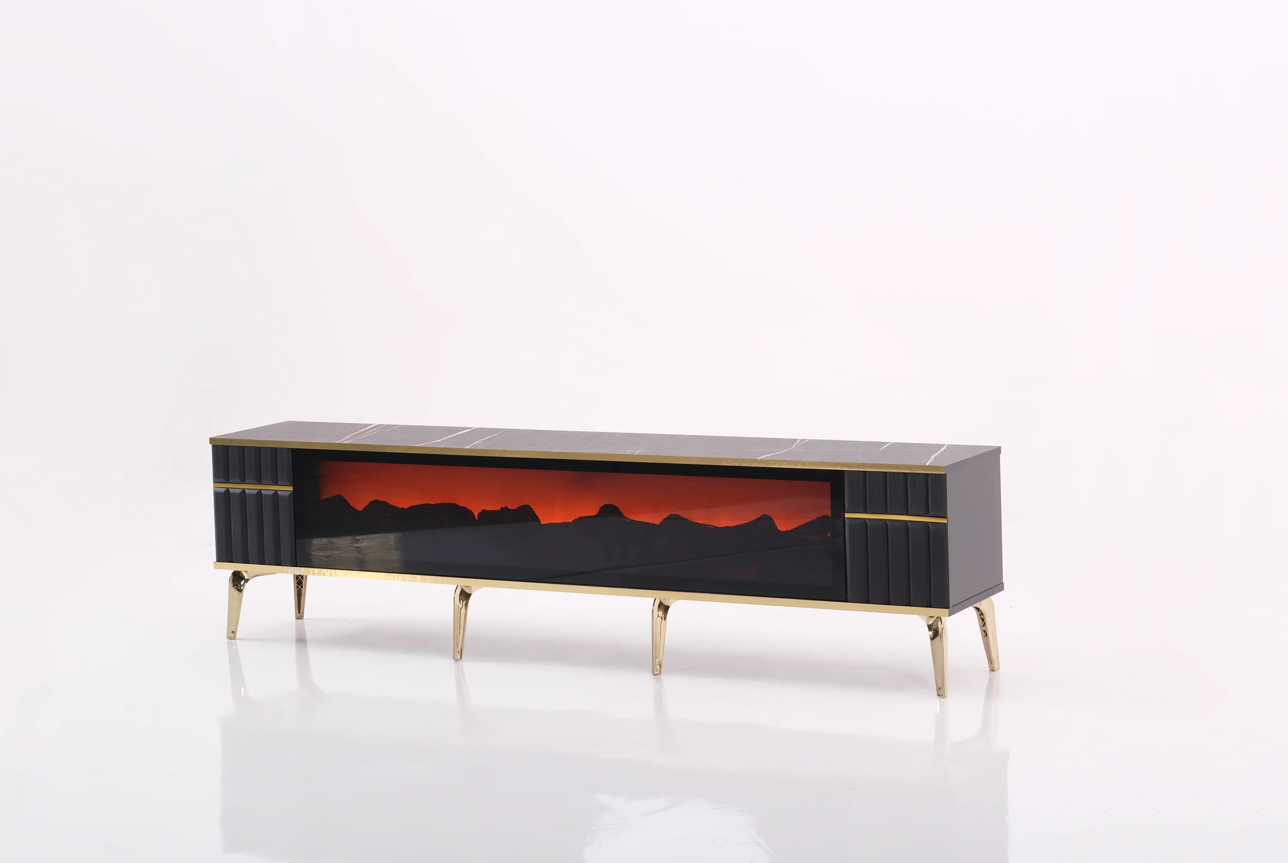 Ates Electric Fireplace TV (Black & Gold)