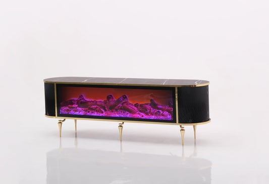 Tuna Electric Fireplace TV Stand (Black & Gold)