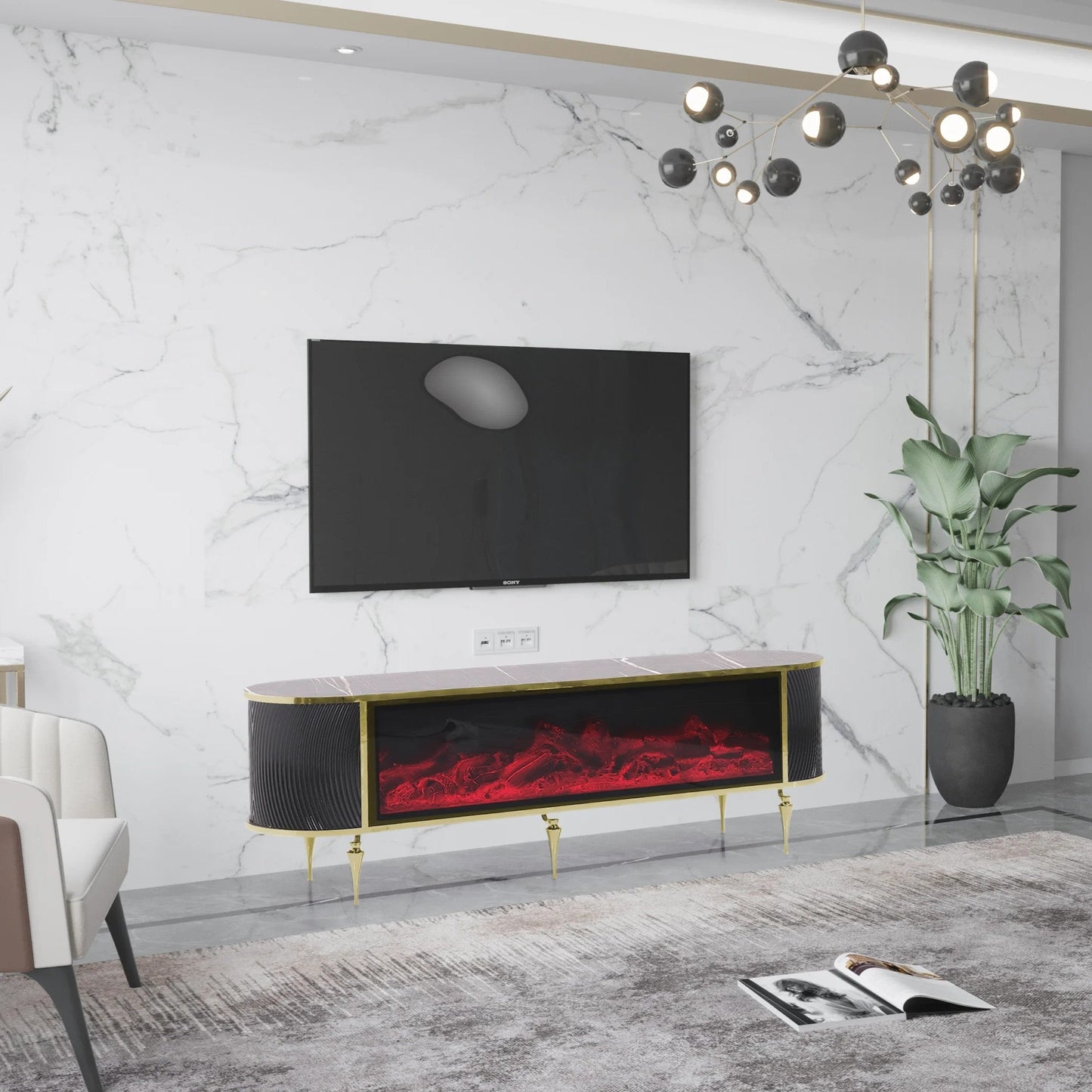 Tuna Electric Fireplace TV Stand (Black & Gold)