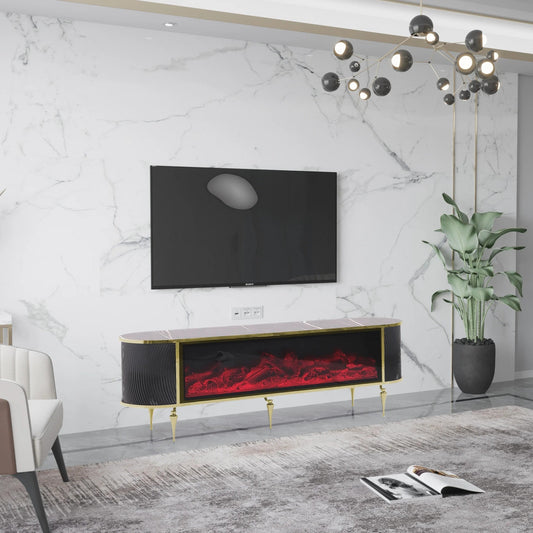 Tuna Electric Fireplace TV Stand (Black & Gold)