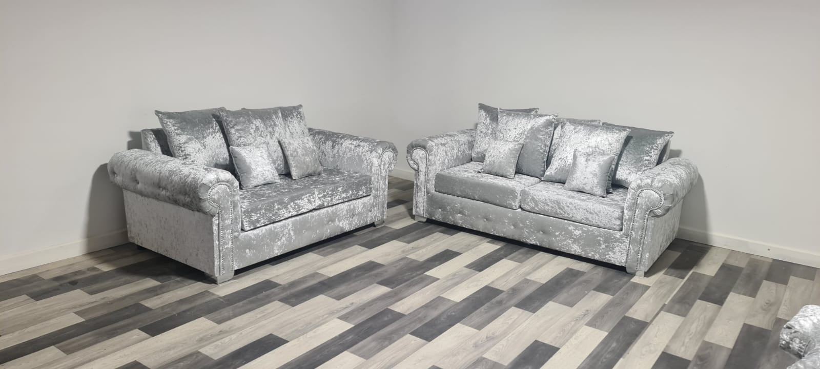 Olympia 3 Seater & 2 Seater - Silver Crushed Velvet