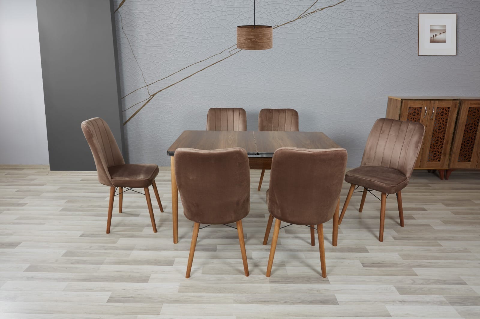 WOODEN DINING TABLE WITH 6 (Brown)