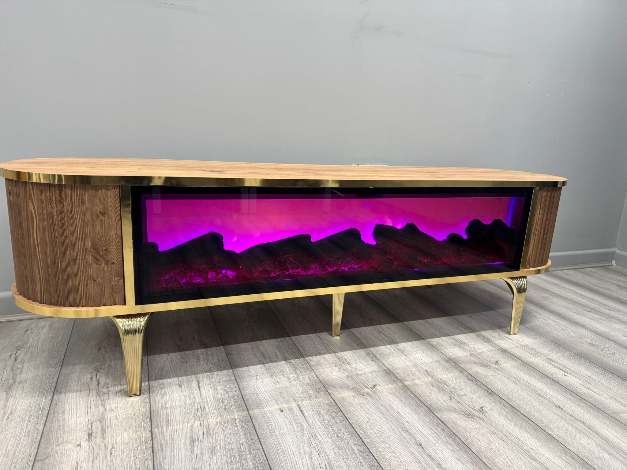 Tuna Electric Fireplace TV Stand (Brown & Gold)